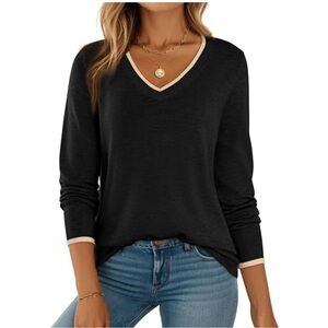 Cupio Black and Cream V-Neck Long Sleeve Sweater